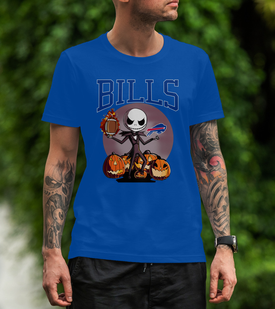 Buffalo Bills Jack Skellington Halloween Football Pumpkins T-Shirt