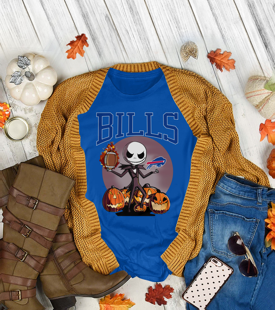 Buffalo Bills Jack Skellington Halloween Football Pumpkins T-Shirt