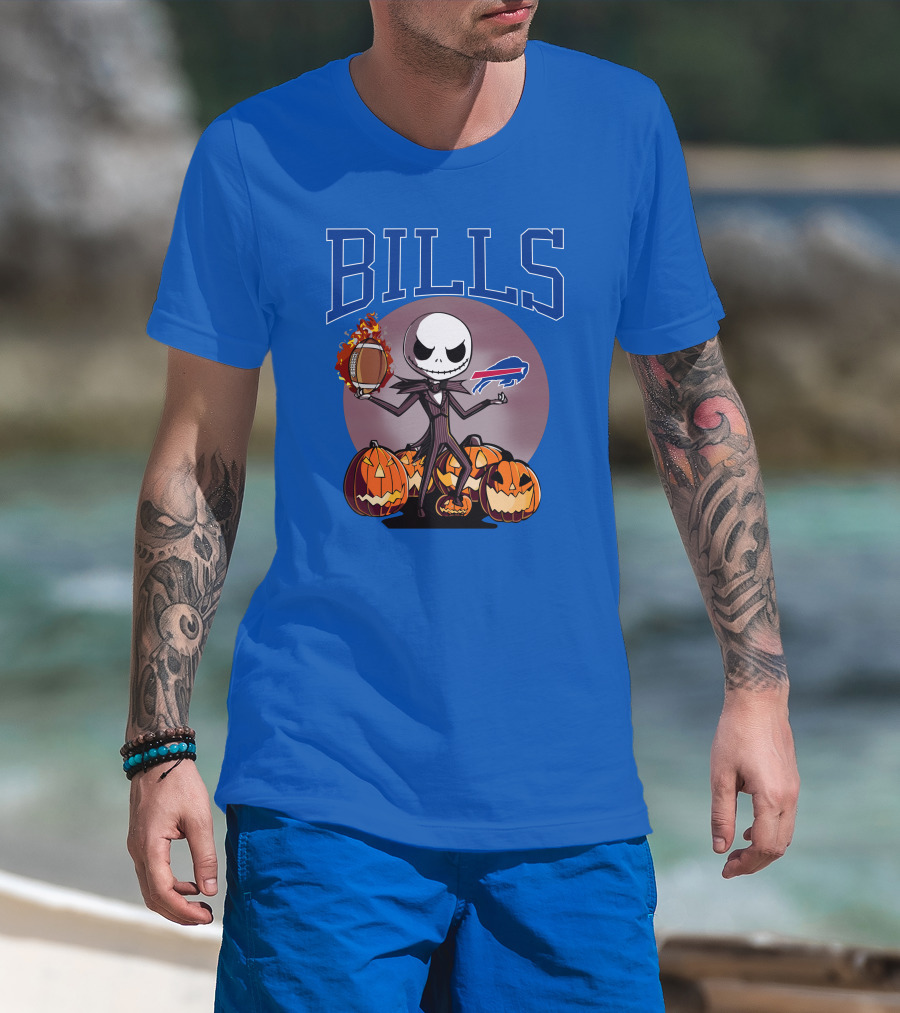 Buffalo Bills Jack Skellington Halloween Football Pumpkins T-Shirt