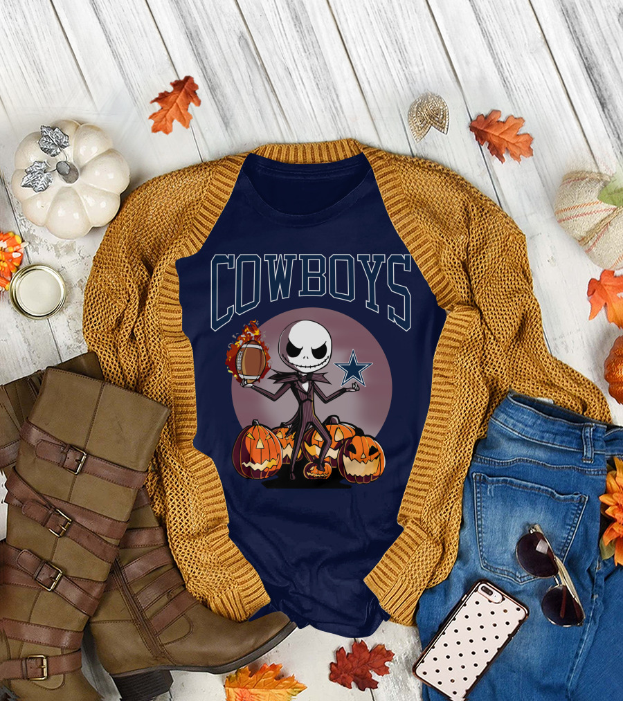 Cowboys Jack Skellington Halloween Football Pumpkins T-Shirt