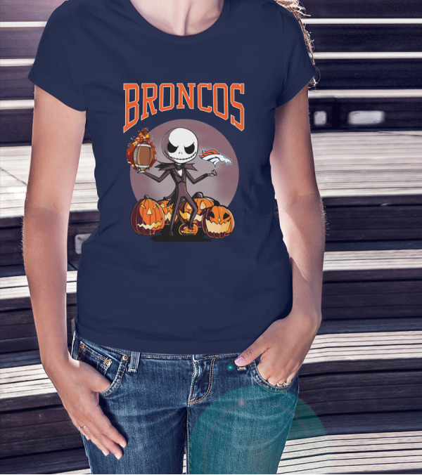 Broncos Jack Skellington Halloween Denver Football Pumpkins T-Shirt