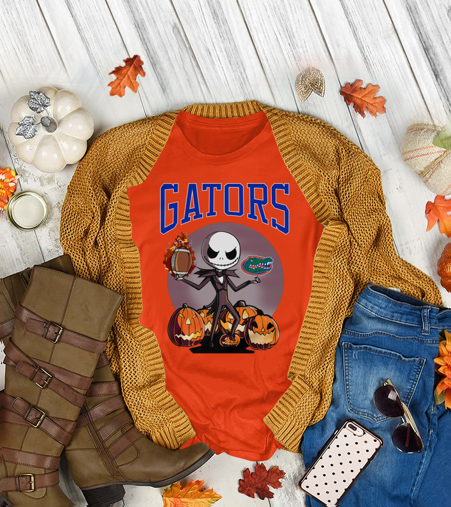 Gators Jack Skellington Florida Halloween Football Pumpkins T-Shirt