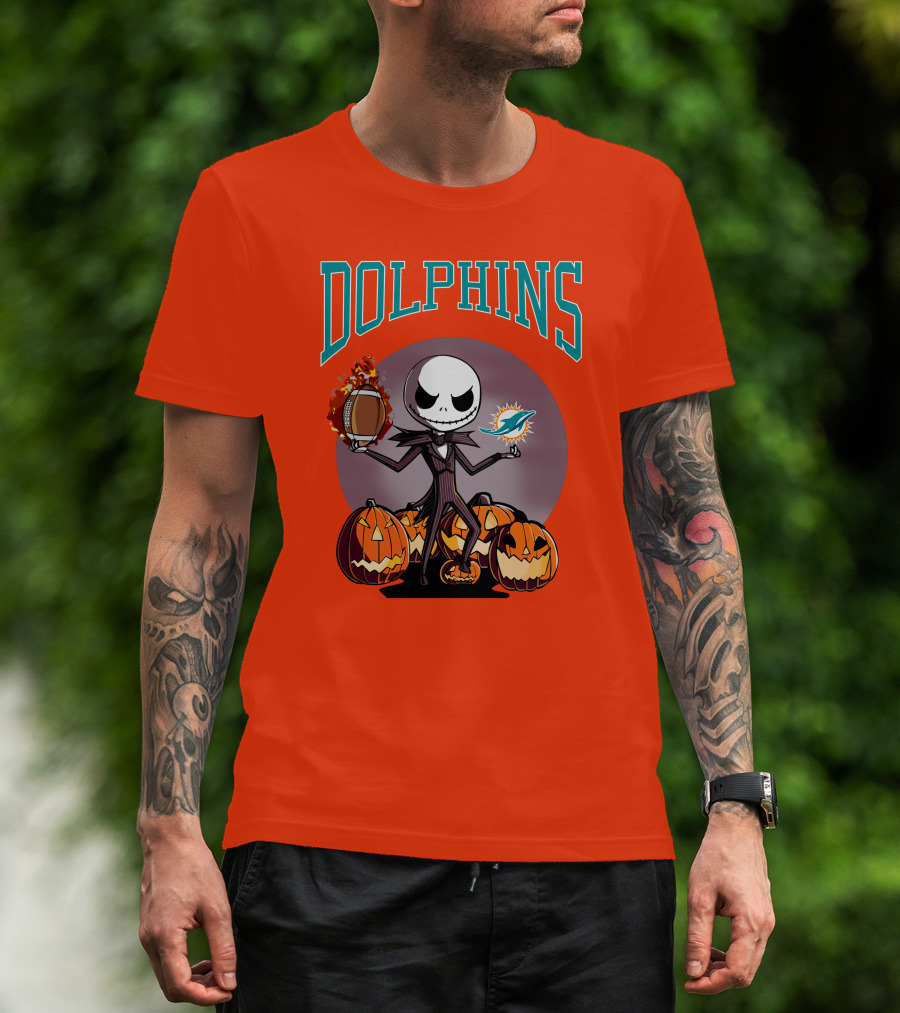 Dolphins Jack Skellington Halloween Miami Football Pumpkins T-Shirt