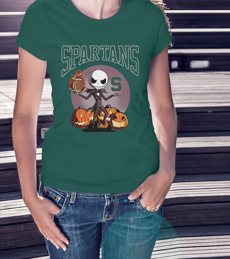 Michigan State Spartans Jack Skellington Football Halloween Pumpkins T-Shirt