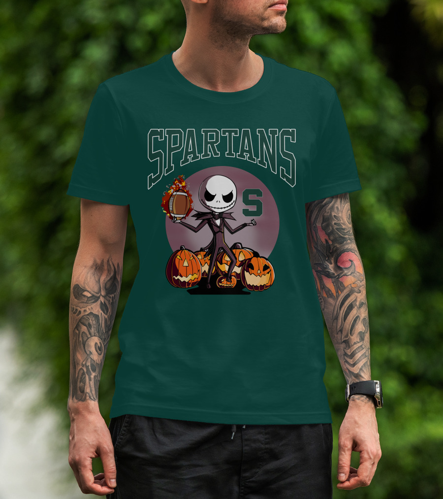 Michigan State Spartans Jack Skellington Football Halloween Pumpkins T-Shirt