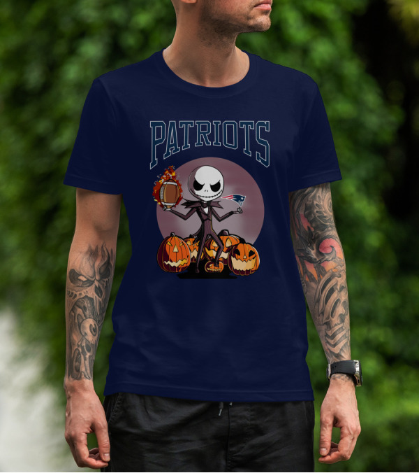 Patriots Jack Skellington Halloween New England Football Pumpkins T-Shirt