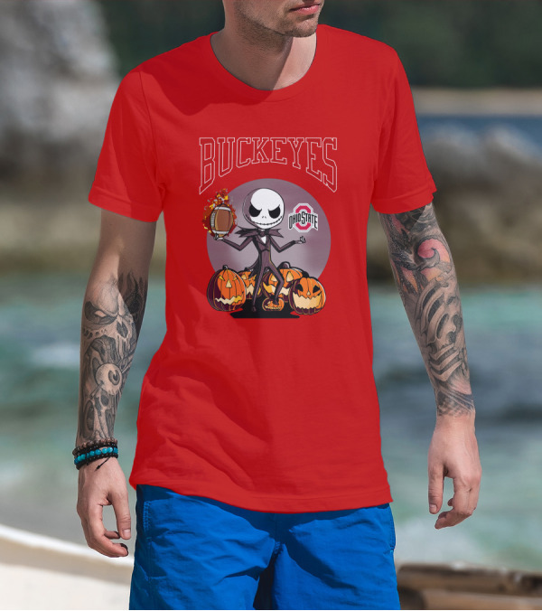 Ohio State Buckeyes Jack Skellington Halloween Football Pumpkins T-Shirt