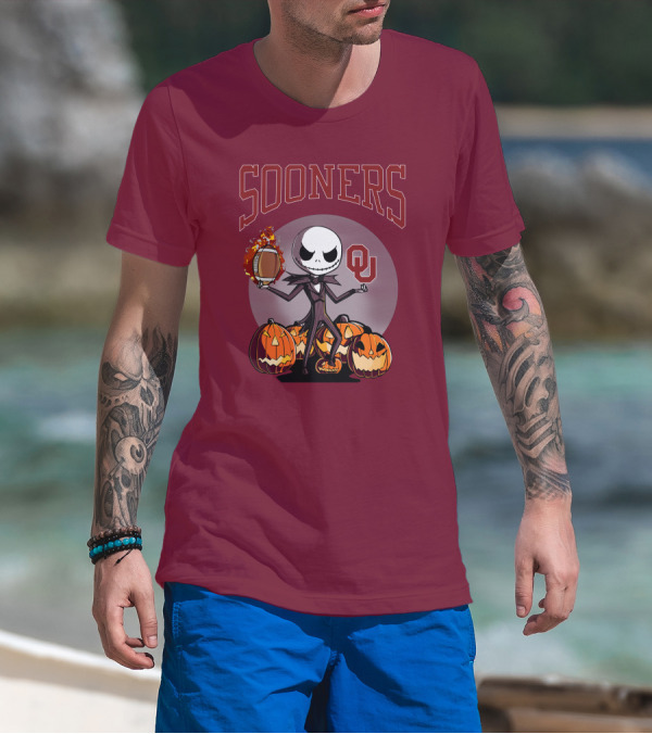 Sooners Halloween Jack Skellington OU Football Pumpkins T-Shirt
