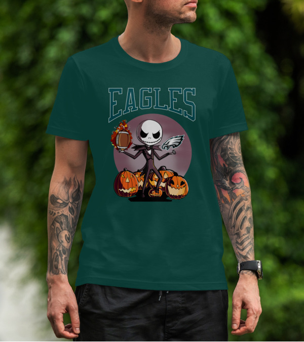 Philadelphia Eagles Jack Skellington Halloween Football Pumpkins T-Shirt