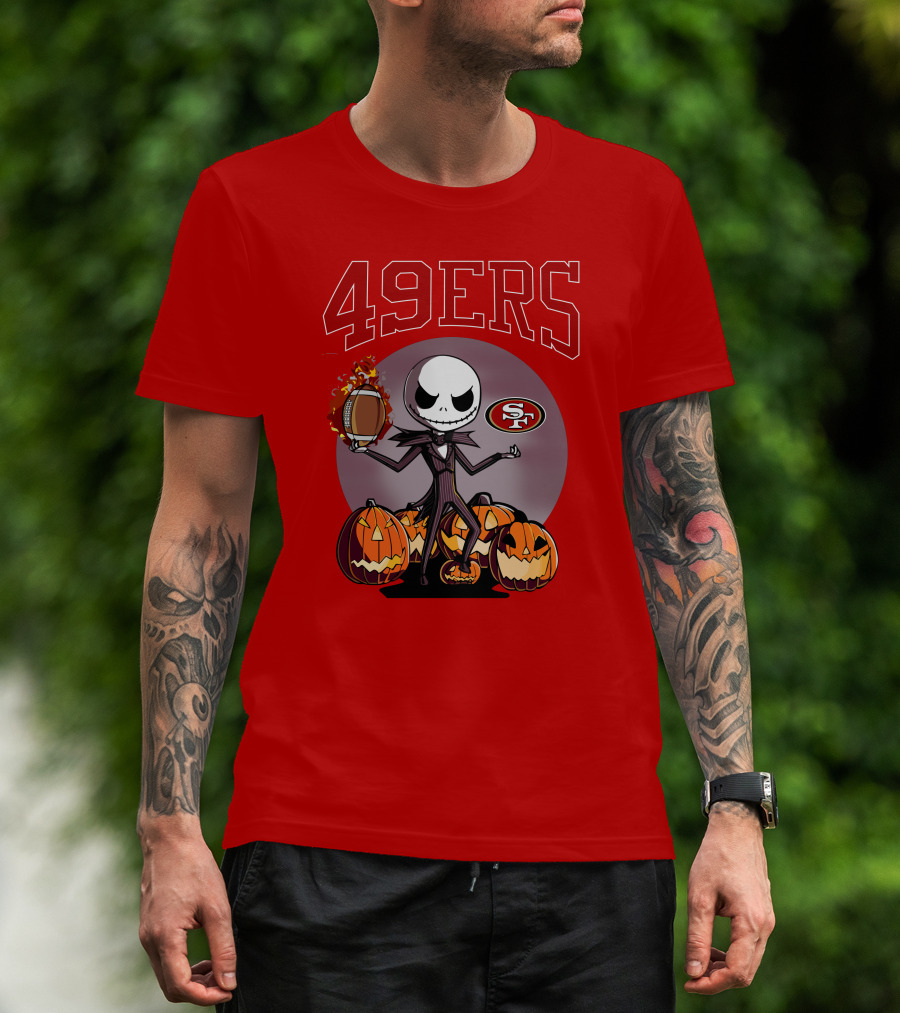 49ers Jack Skellington Halloween Pumpkins Sf Football T-Shirt
