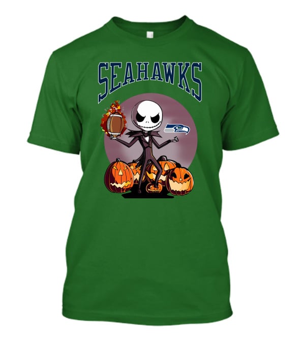 Seattle Seahawks Jack Skellington Halloween NFL Football Pumpkins T-Shirt