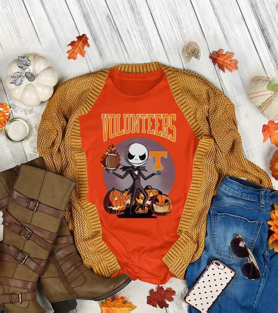 Tennessee Volunteers Jack Skellington Halloween Football Pumpkins T-Shirt