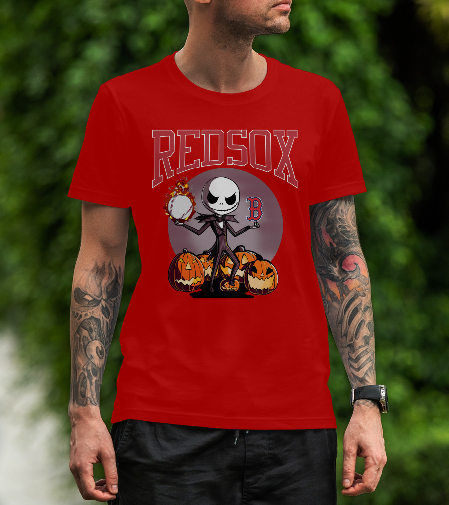 Red Sox Jack Skellington Halloween Pumpkins Baseball T-Shirt