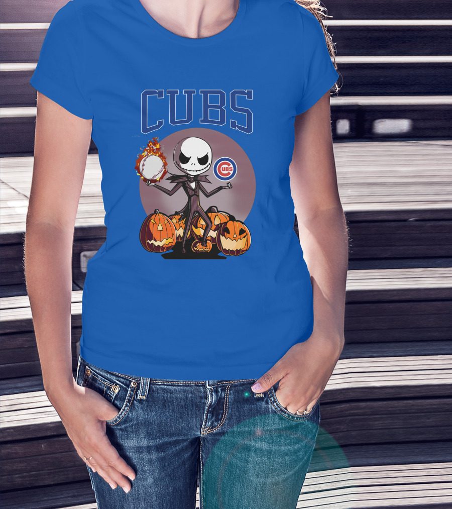 Cubs Jack Skellington Halloween Baseball Pumpkin T-Shirt