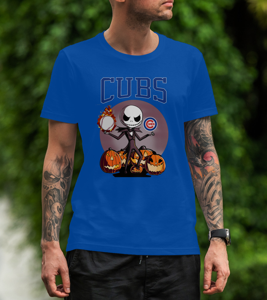 Cubs Jack Skellington Halloween Baseball Pumpkin T-Shirt