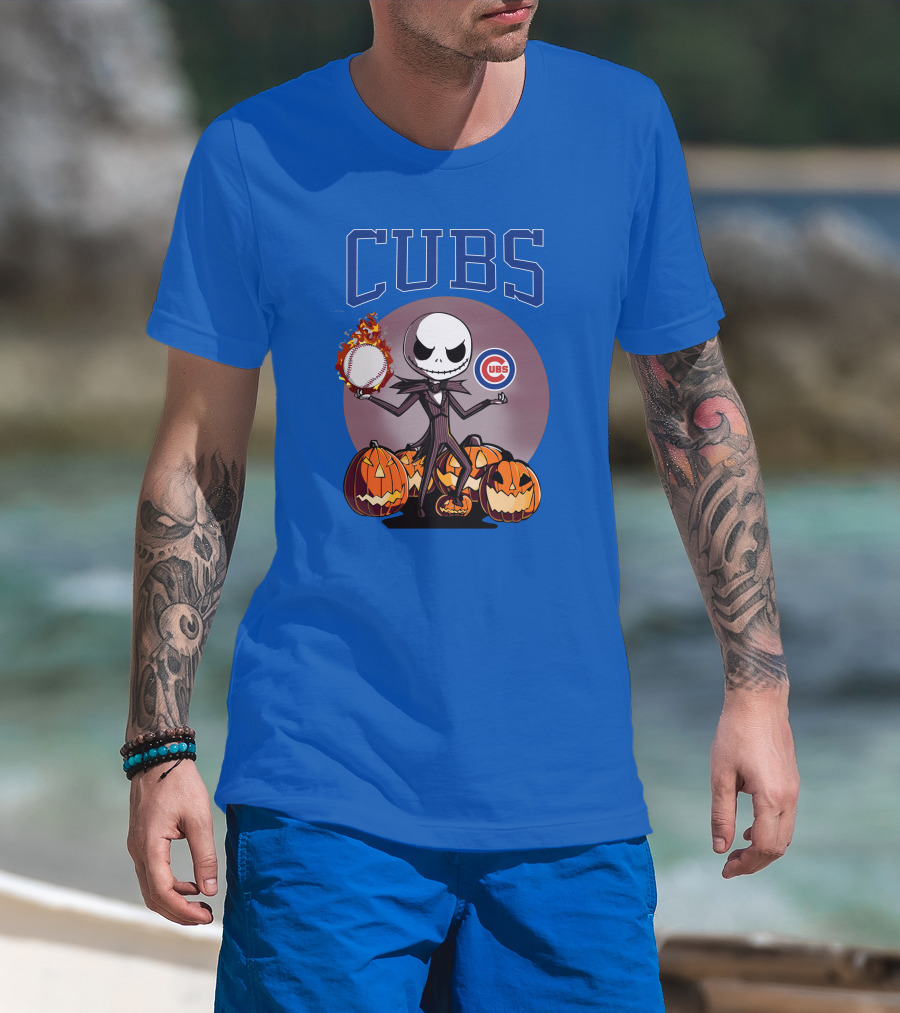 Cubs Jack Skellington Halloween Baseball Pumpkin T-Shirt