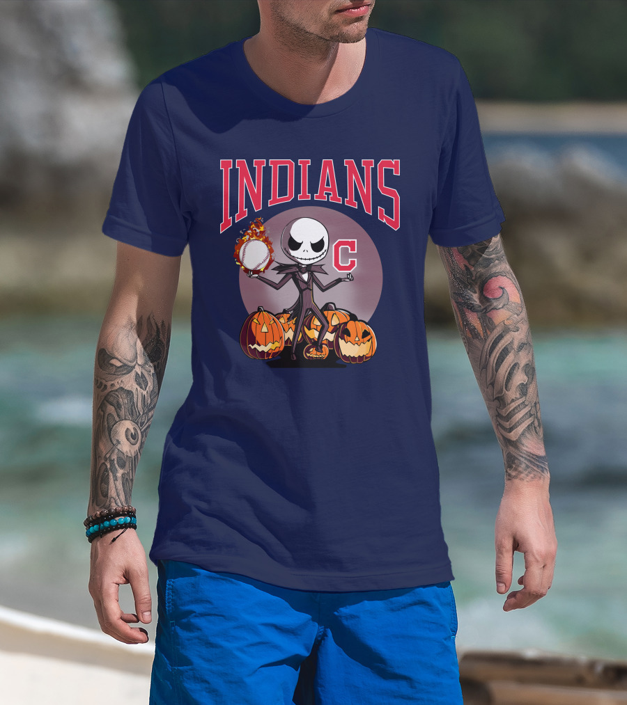 Indians Jack Skellington Halloween Baseball Pumpkins T-Shirt
