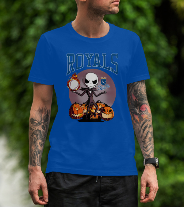 Royals Kansas City Halloween Jack Skellington Baseball Jack-o'-Lanterns T-Shirt