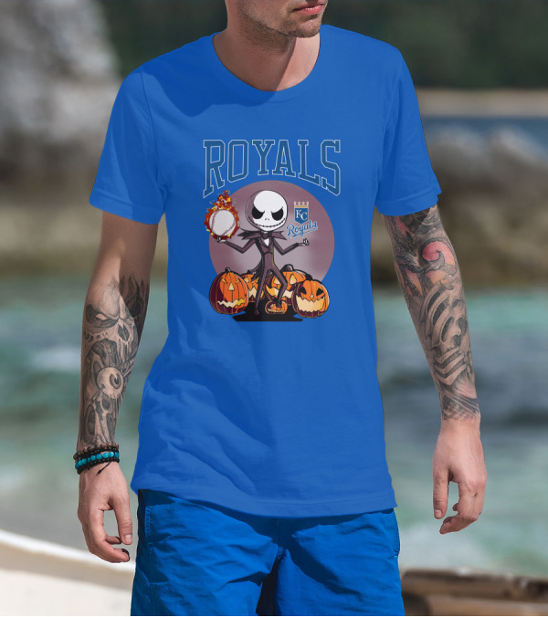 Royals Kansas City Halloween Jack Skellington Baseball Jack-o'-Lanterns T-Shirt