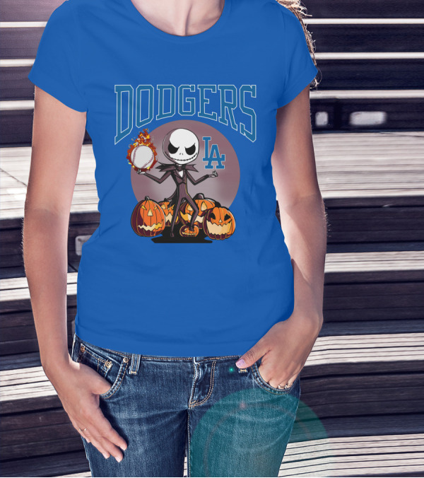 Dodgers LA Jack Skellington Baseball Halloween Pumpkins T-Shirt