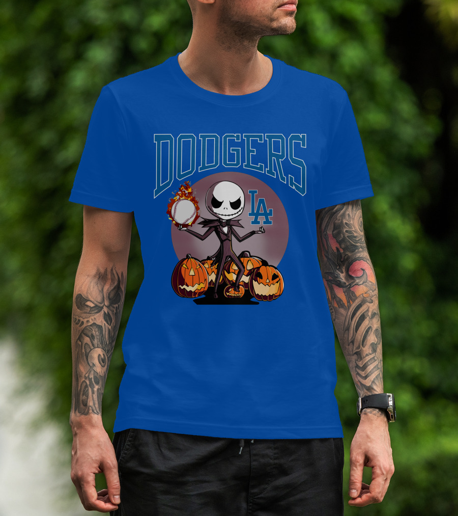 Dodgers LA Jack Skellington Baseball Halloween Pumpkins T-Shirt