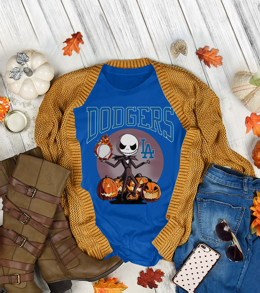 Dodgers LA Jack Skellington Baseball Halloween Pumpkins T-Shirt