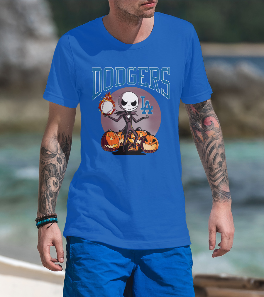 Dodgers LA Jack Skellington Baseball Halloween Pumpkins T-Shirt