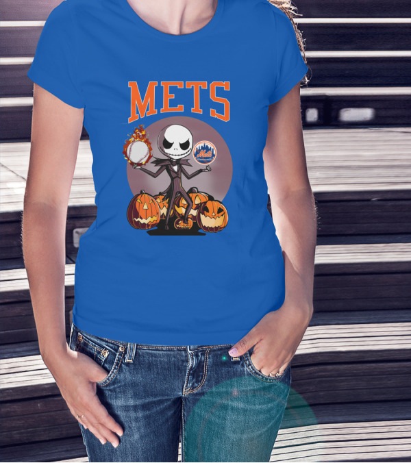 Mets Halloween With Jack Skellington And Pumpkins T-Shirt