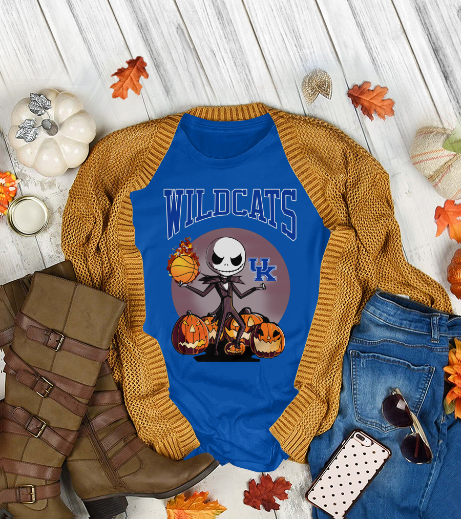 Wildcats UK Jack Skellington Halloween Basketball Pumpkins T-Shirt