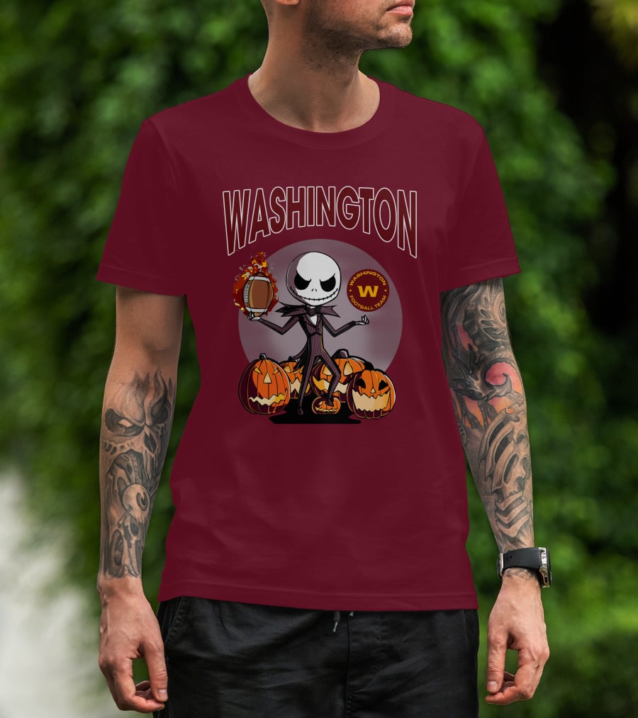 Washington Football Team Jack Skellington Halloween Pumpkins Football T-Shirt