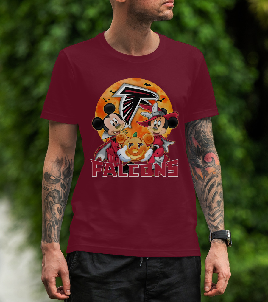 Atlanta Falcons Mickey Mouse Minnie Mouse Halloween Pumpkin T-Shirt