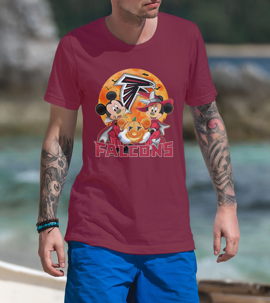 Atlanta Falcons Mickey Mouse Minnie Mouse Halloween Pumpkin T-Shirt