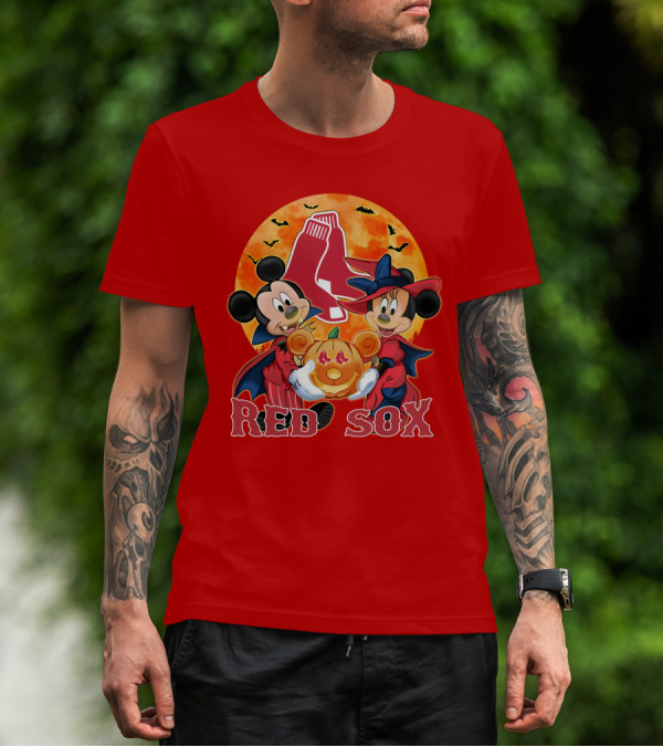 Boston Red Sox Mickey And Minnie Mouse Halloween Pumpkin T-Shirt