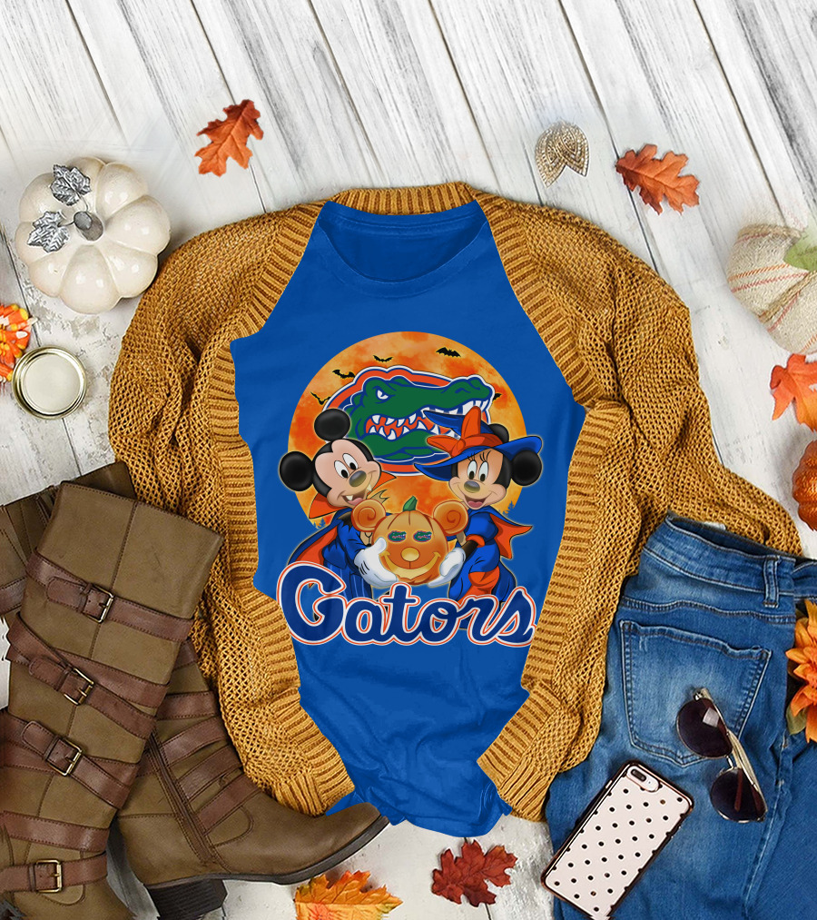 Florida Gators Mickey Mouse and Minnie Mouse Halloween Pumpkin T-Shirt