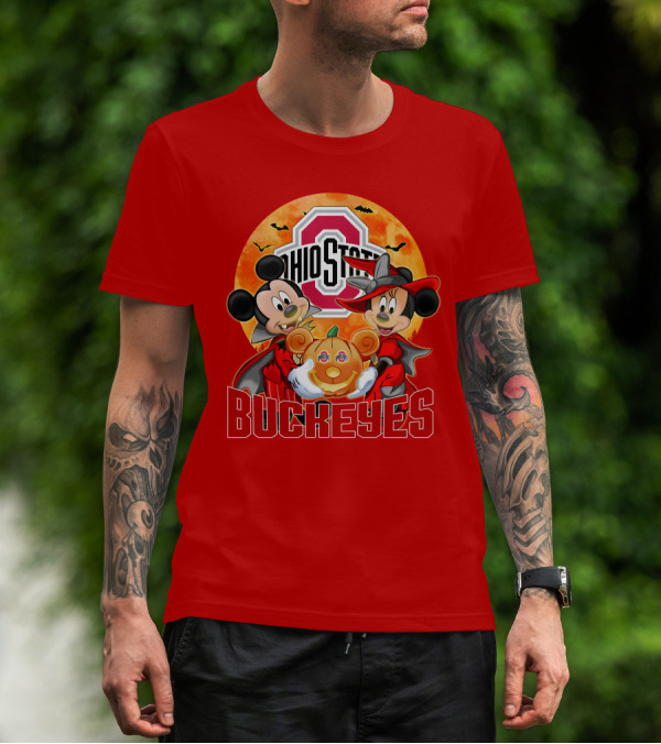 Ohio State Buckeyes Mickey Mouse Minnie Mouse Halloween Pumpkin T-Shirt