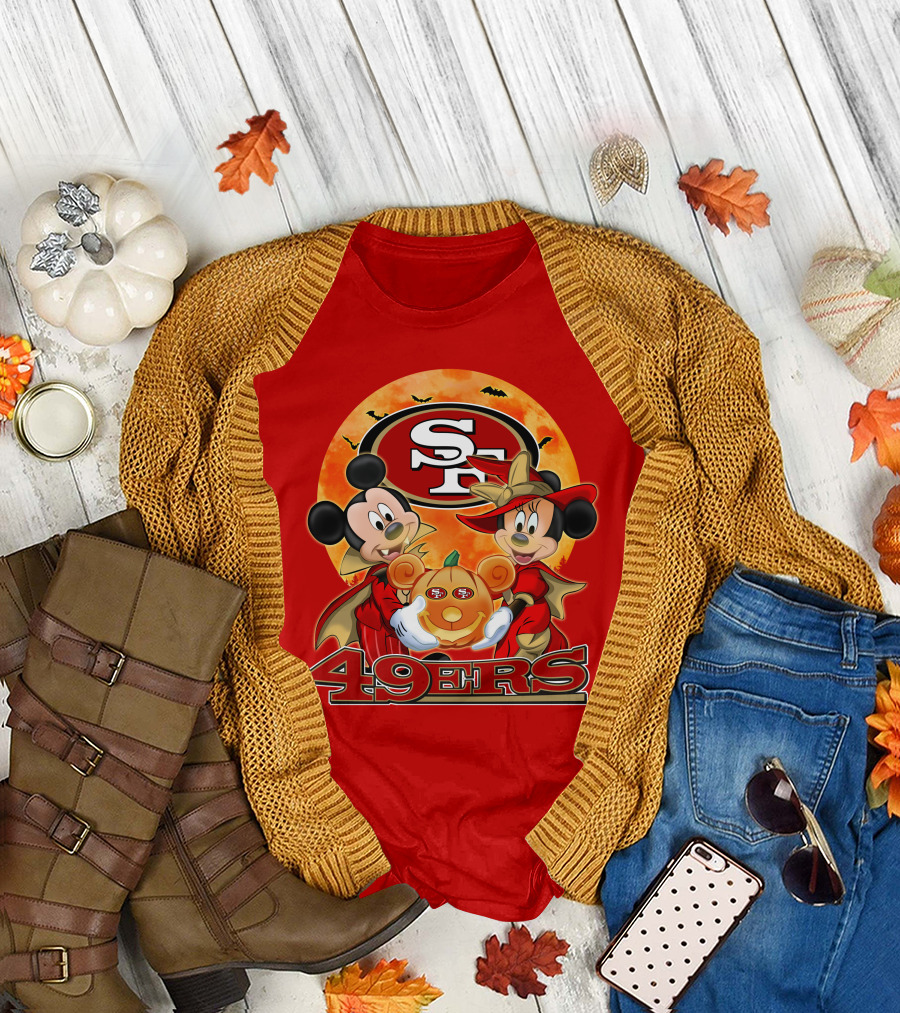 San Francisco 49ers Mickey Mouse Minnie Mouse Halloween Pumpkin T-Shirt
