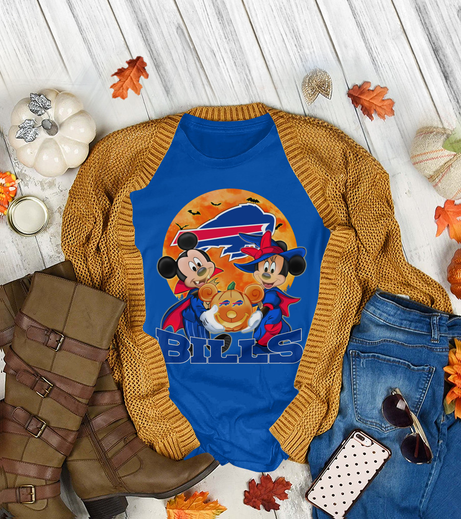 Buffalo Bills Halloween Mickey Mouse and Minnie Mouse Pumpkin T-Shirt