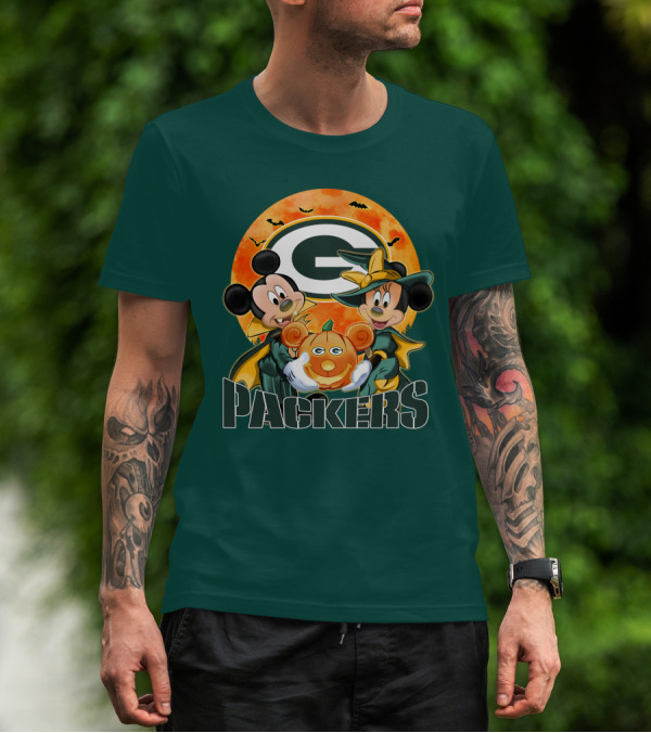 Green Bay Packers Mickey And Minnie Halloween Pumpkin T-Shirt