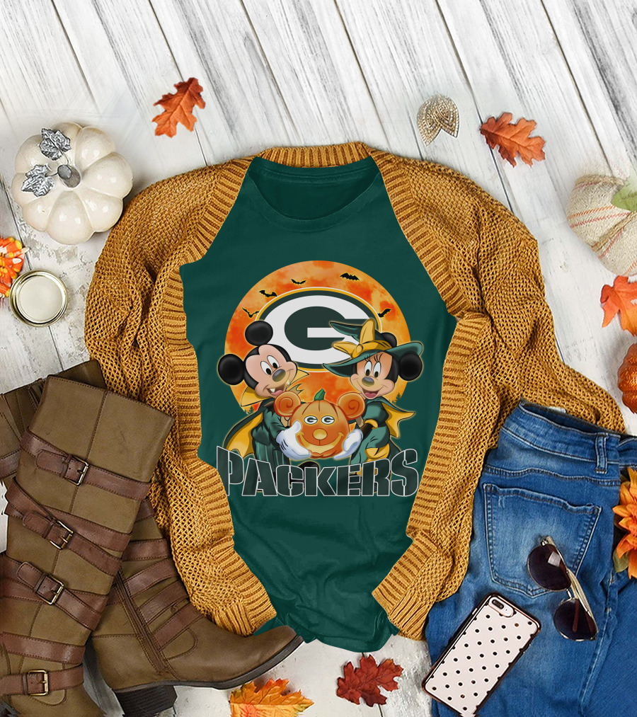 Green Bay Packers Mickey and Minnie Halloween Pumpkin T-Shirt