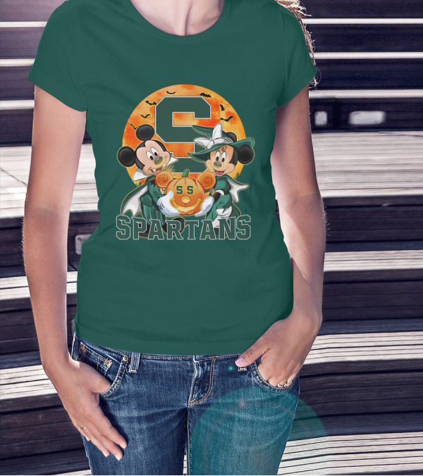 Michigan State Spartans Mickey Mouse Minnie Mouse Halloween Pumpkin Moon Bats T-Shirt
