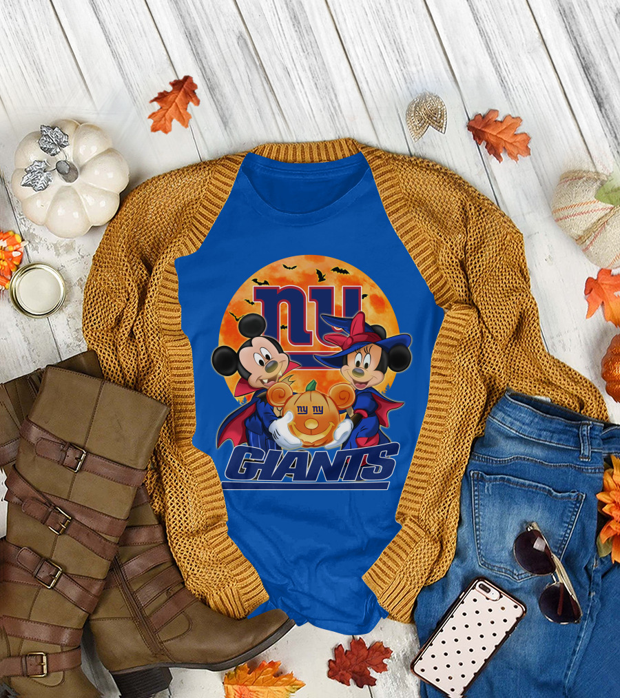 New York Giants Mickey Mouse Minnie Mouse Halloween Pumpkin T-Shirt