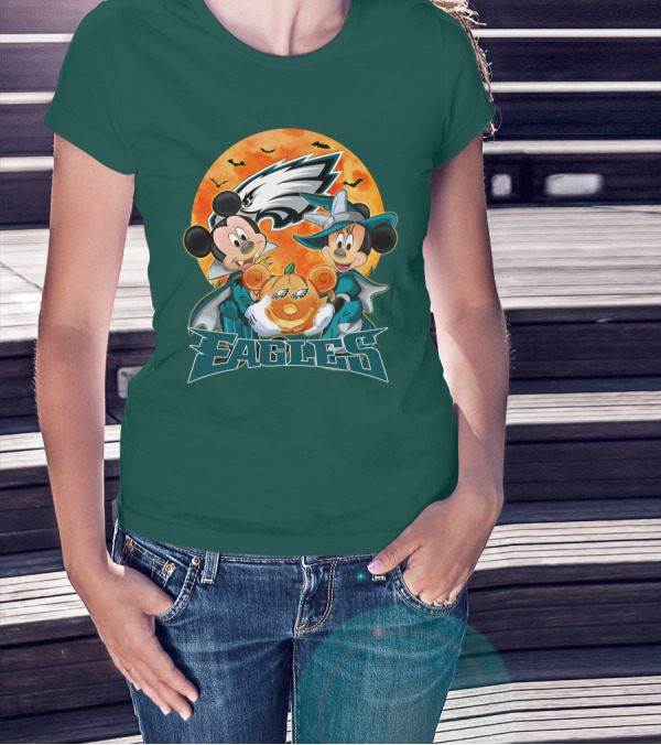 Philadelphia Eagles Mickey And Minnie Halloween Pumpkin T-Shirt