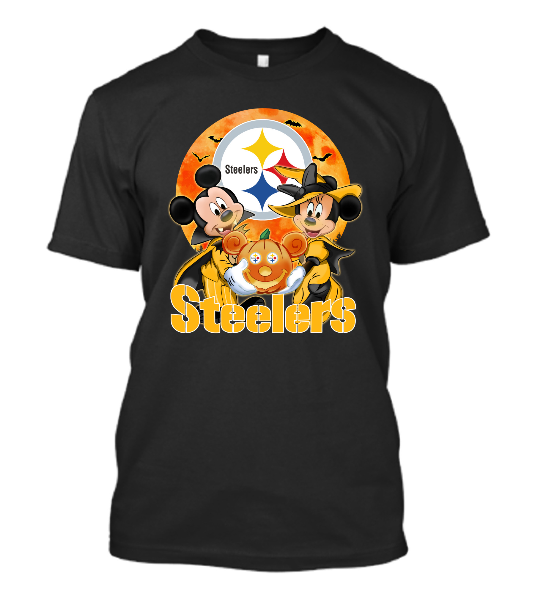 Steelers Mickey Mouse Minnie Mouse Halloween Pumpkin T-Shirt