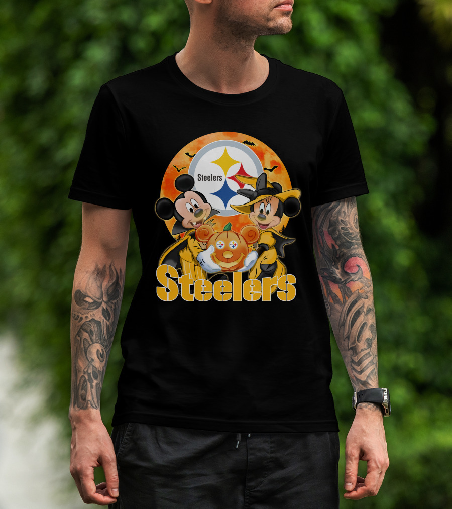 Steelers Mickey Mouse Minnie Mouse Halloween Pumpkin T-Shirt