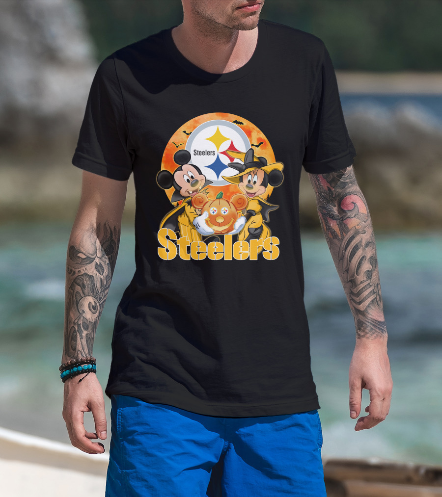 Steelers Mickey Mouse Minnie Mouse Halloween Pumpkin T-Shirt