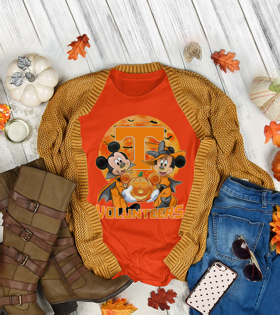 Tennessee Volunteers Mickey and Minnie Halloween Pumpkin T-Shirt