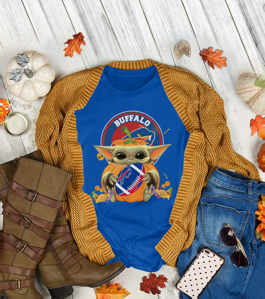 Halloween Pumpkin Baby Yoda Buffalo Bills Football Team Spirit T-Shirt