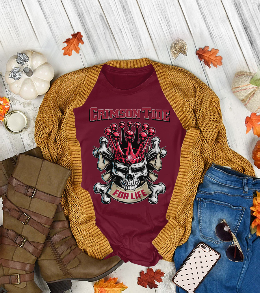 Crimson Tide Skull King For Life T-Shirt