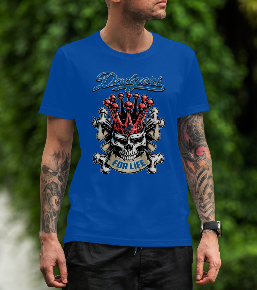 Dodgers Crowned Skull For Life T-Shirt