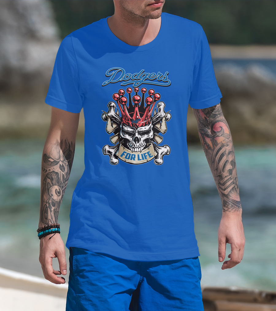 Dodgers Crowned Skull For Life T-Shirt